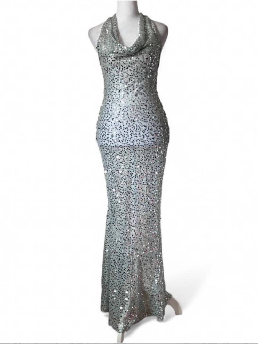 Babyboo Lorena Silver Lined Sequin Net Maxi Dress size Small - Picture 3 of 11